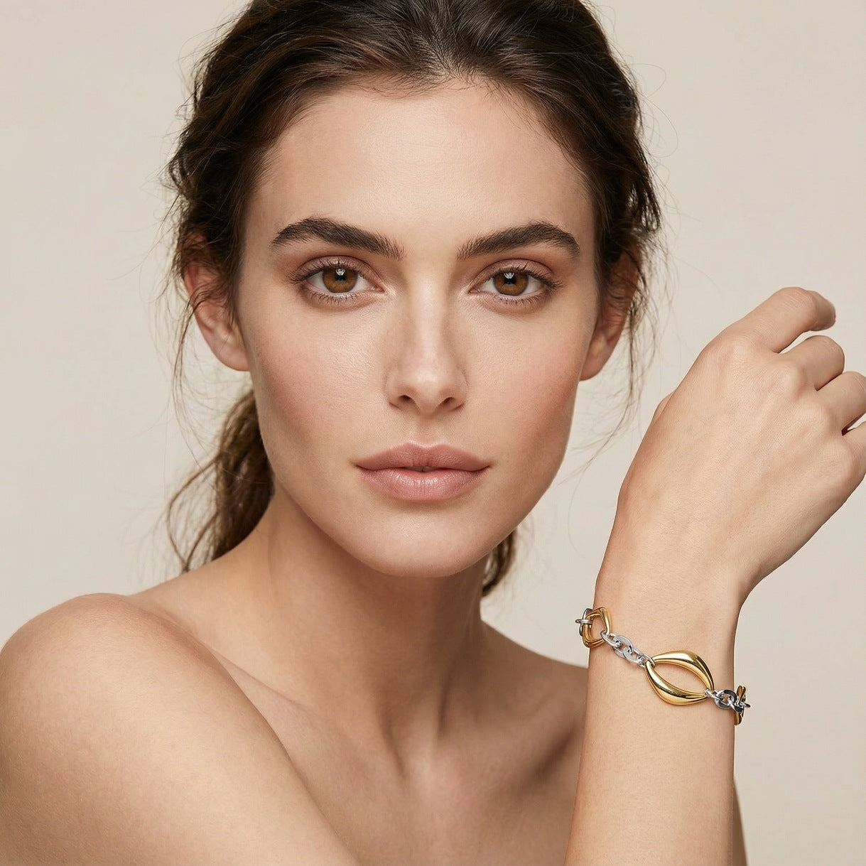 Dual Tone Geometric Link Chain Bracelet