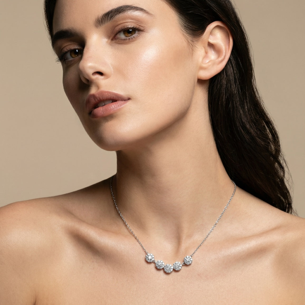 Sparkling Five Flower Cluster Necklace
