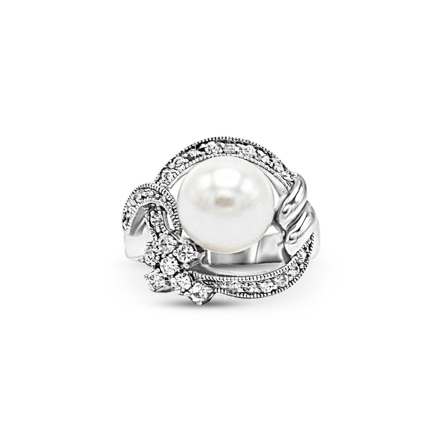 Elegant Pearl & Zircon Halo Ring