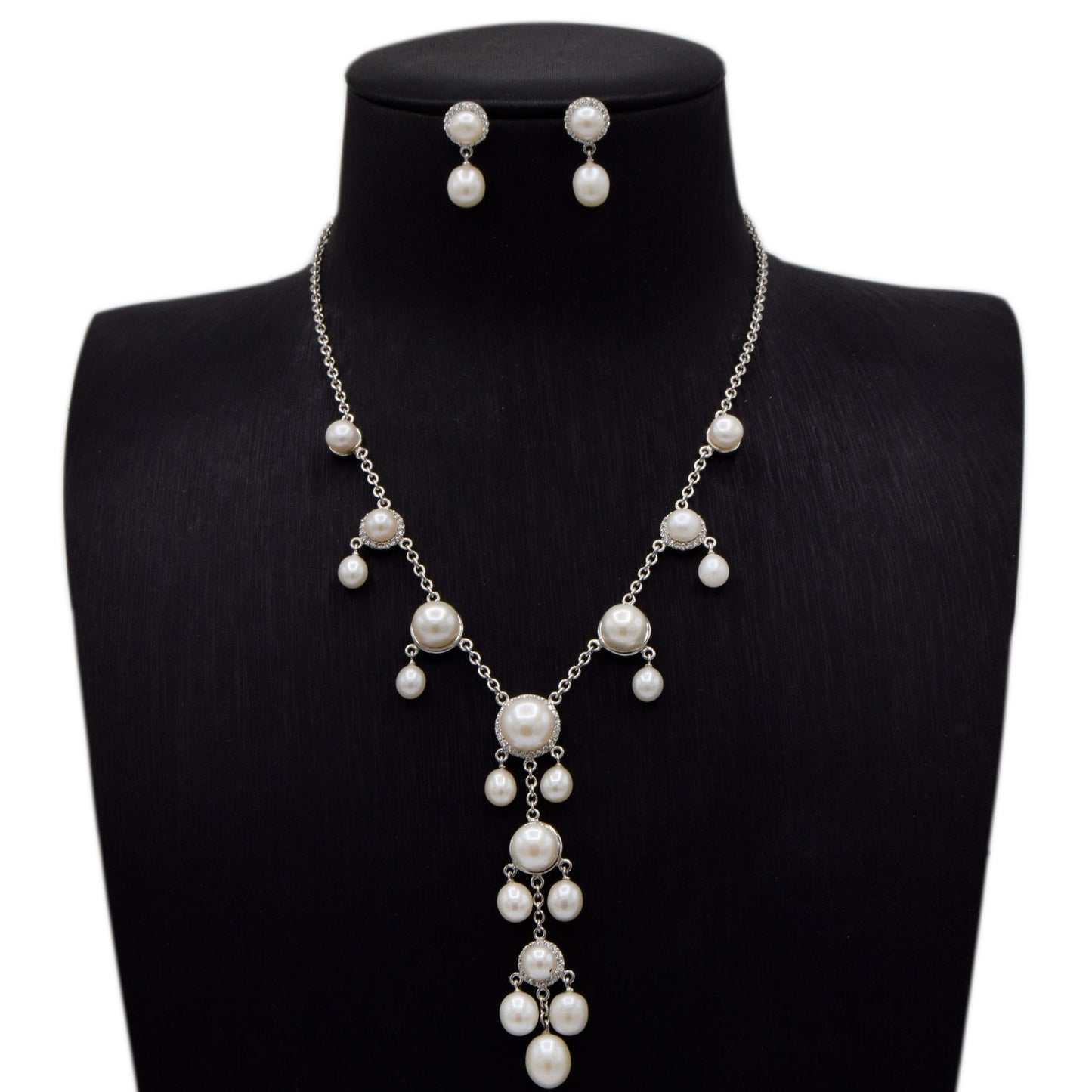 Elegant Pearl Cascade Necklace Set