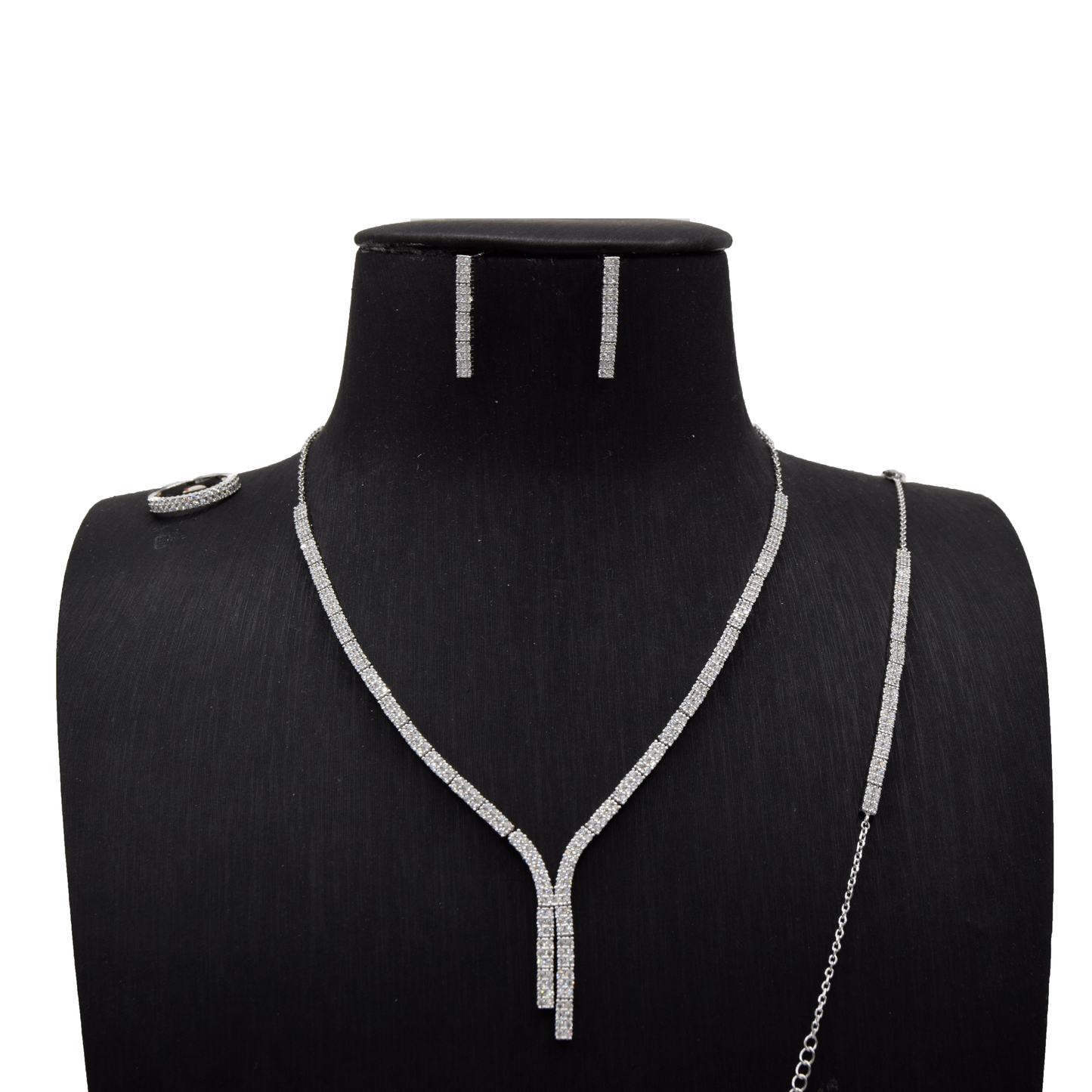 Sterling Silver Y‑Bar Bridal Set Flat Zircon Lines