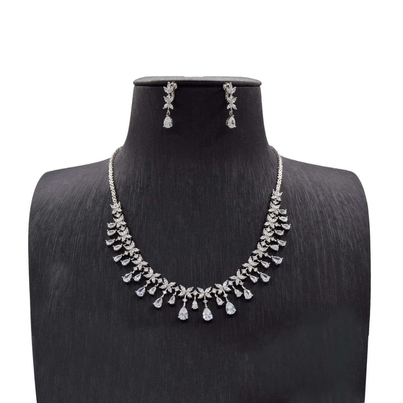 Elegant Cascade Zircon Necklace and Earring Set