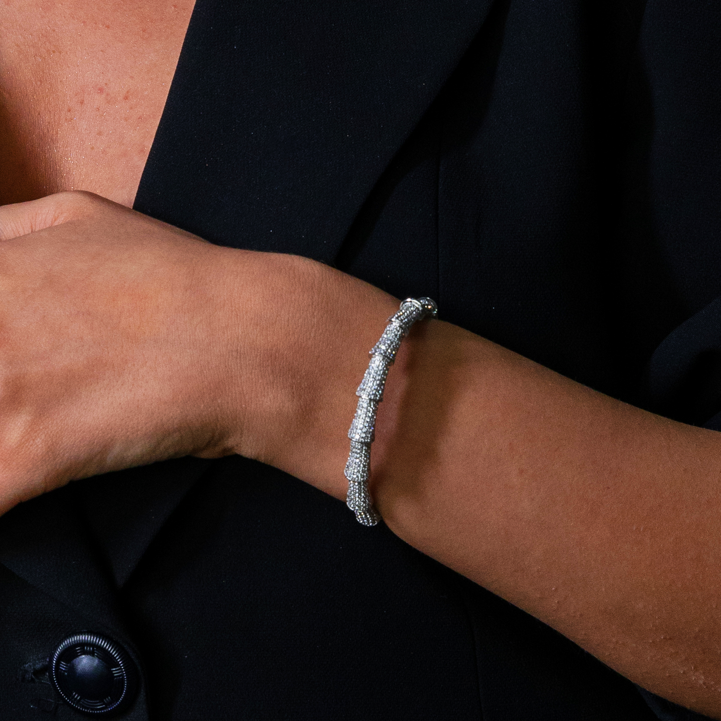 Curved Crystal Bangle Bracelet