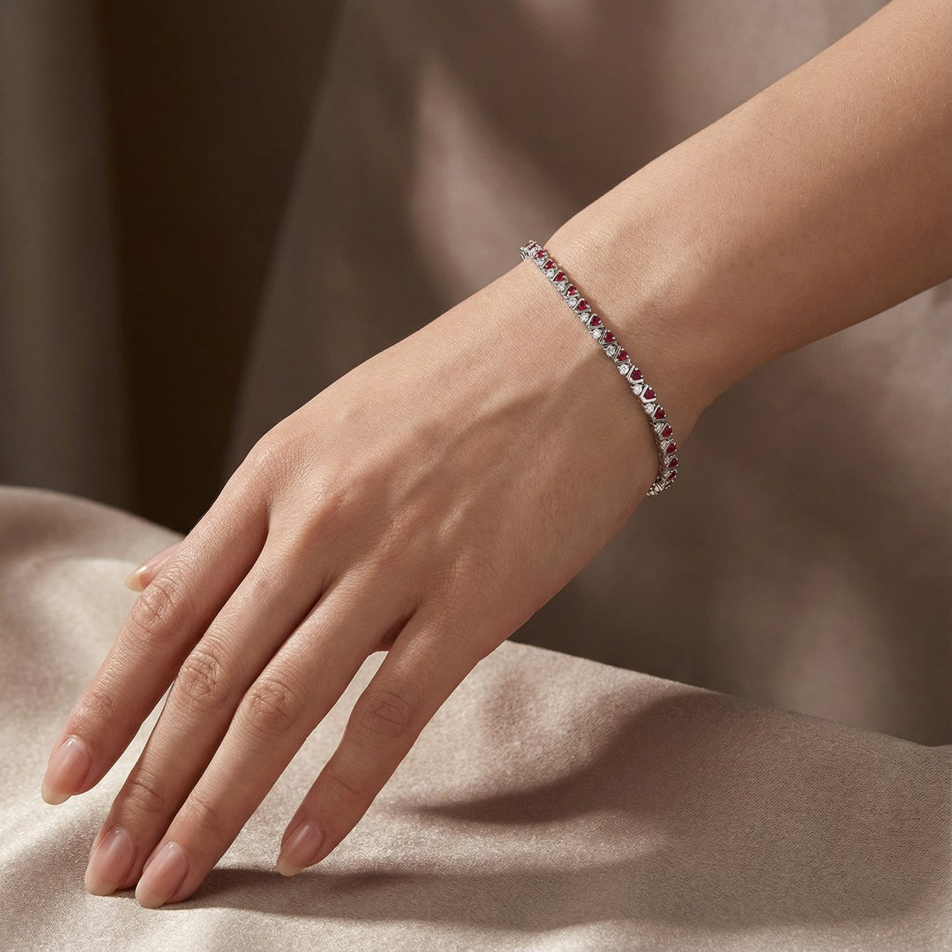 Red & White V-Tennis Bracelet