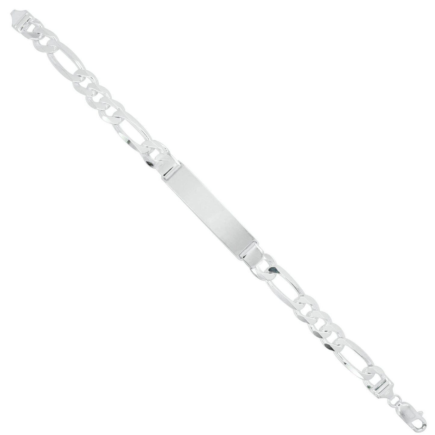 Figaro Chain with Linked ID Bracelet - 10 mm Plain Plaque