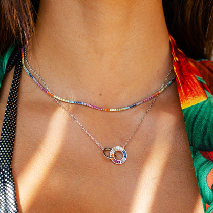 Rainbow Zircon Circle Pendant Necklace