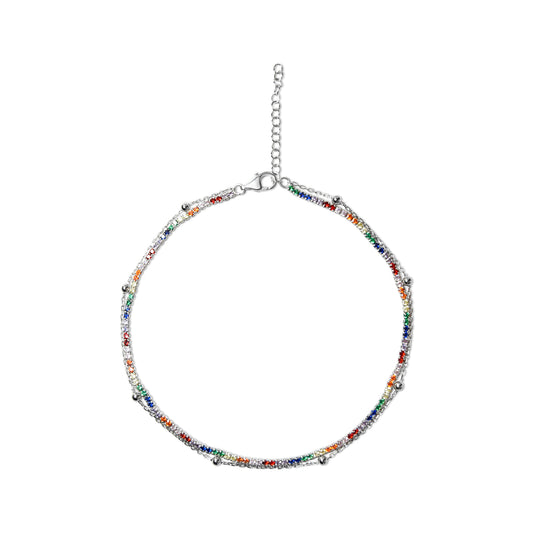 Beaded Chain w RainbowTennis Anklet