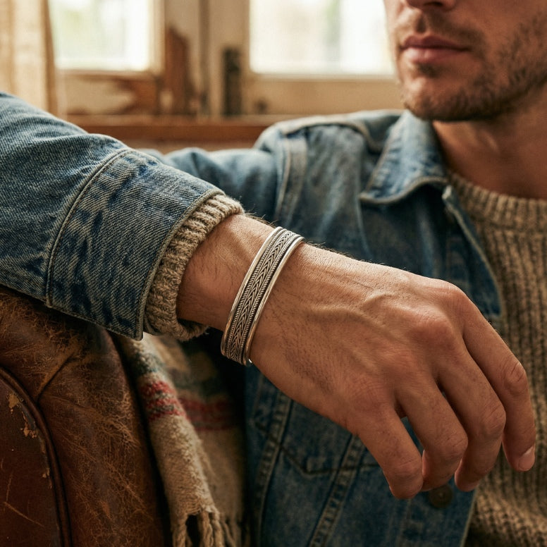 Double Wheat Oxidized Cuff Bangle