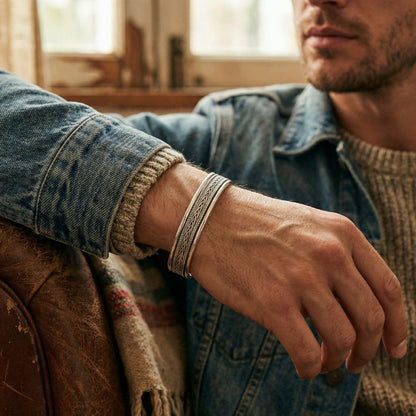 Double Wheat Oxidized Cuff Bangle