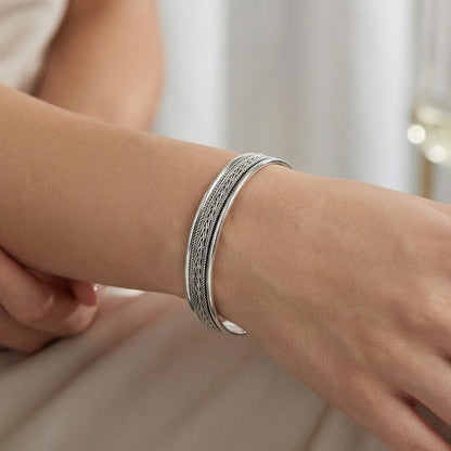 Double Wheat Oxidized Cuff Bangle