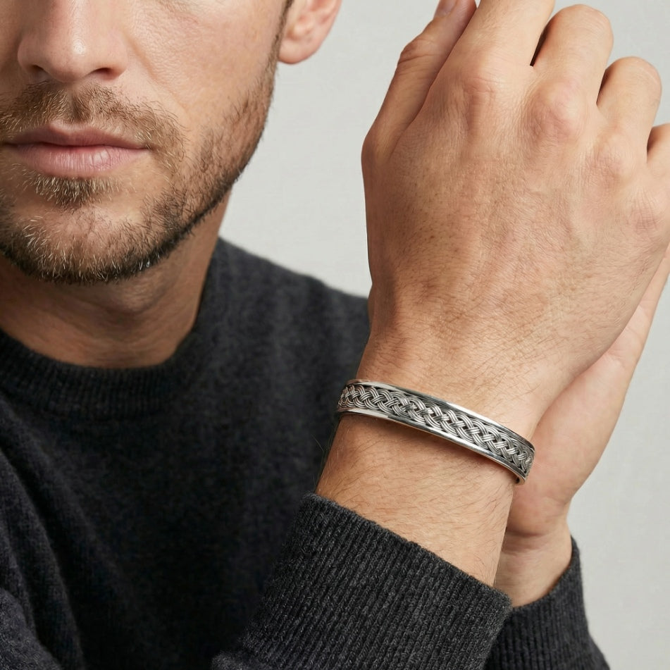 V-Woven Oxidized Bangle