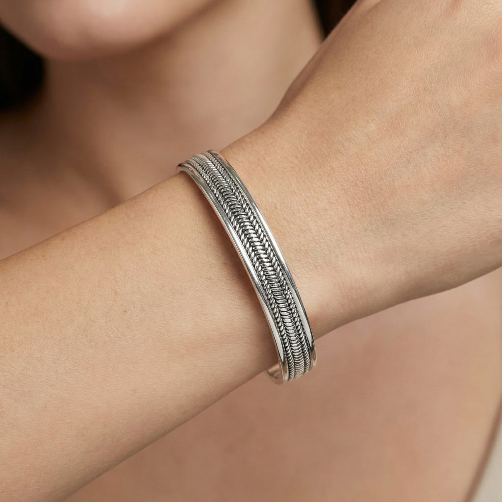 Herringbone Oxidized Bangle