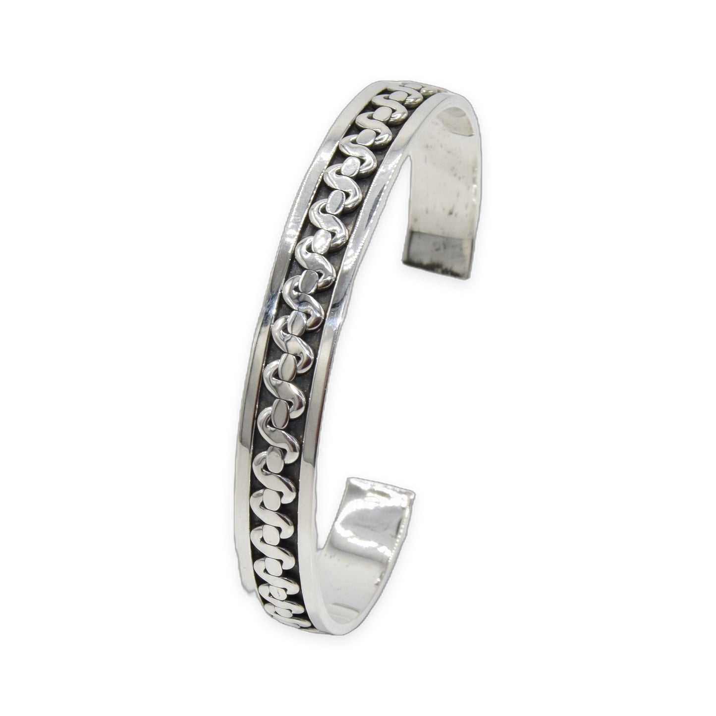 Chain-Link Inlay Oxidized Bangle