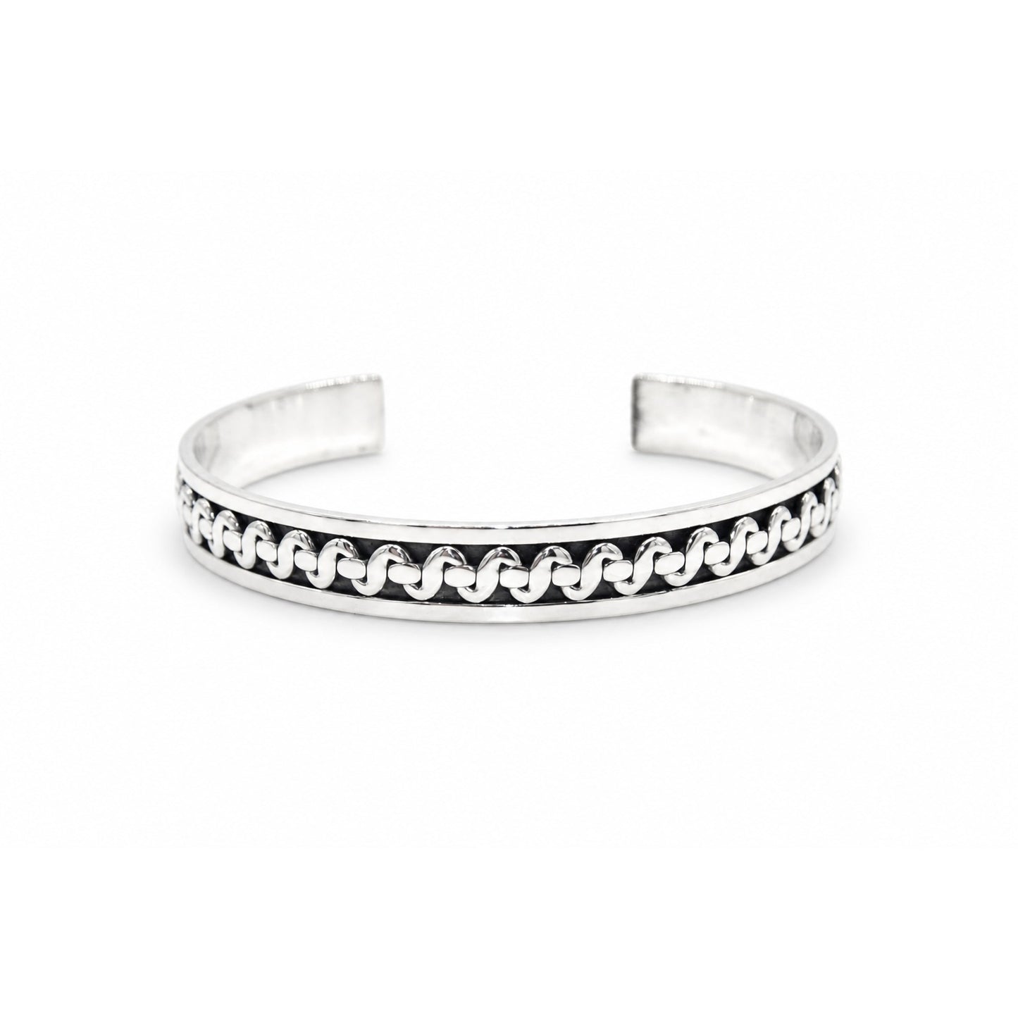 Chain-Link Inlay Oxidized Bangle