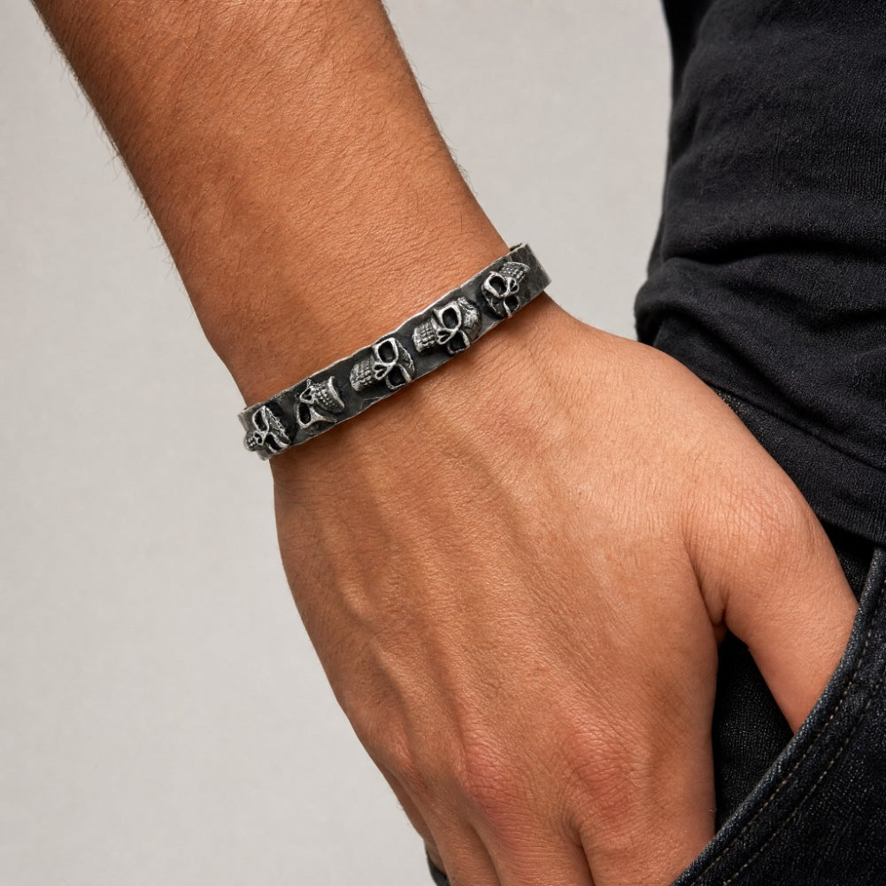 Skull Row Cuff Oxidized Bangle