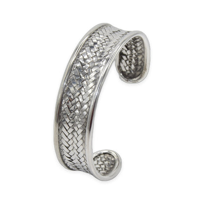 Woven Herringbone Cuff Oxidized Bangle