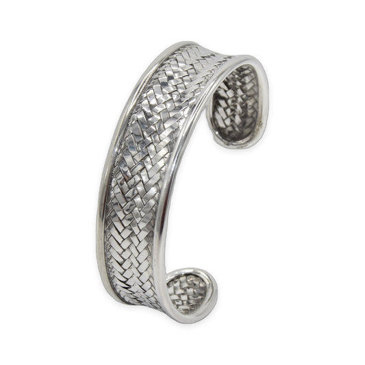Woven Herringbone Cuff Oxidized Bangle