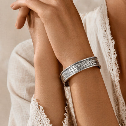 Woven Herringbone Cuff Oxidized Bangle