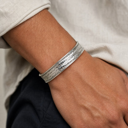 Woven Herringbone Cuff Oxidized Bangle