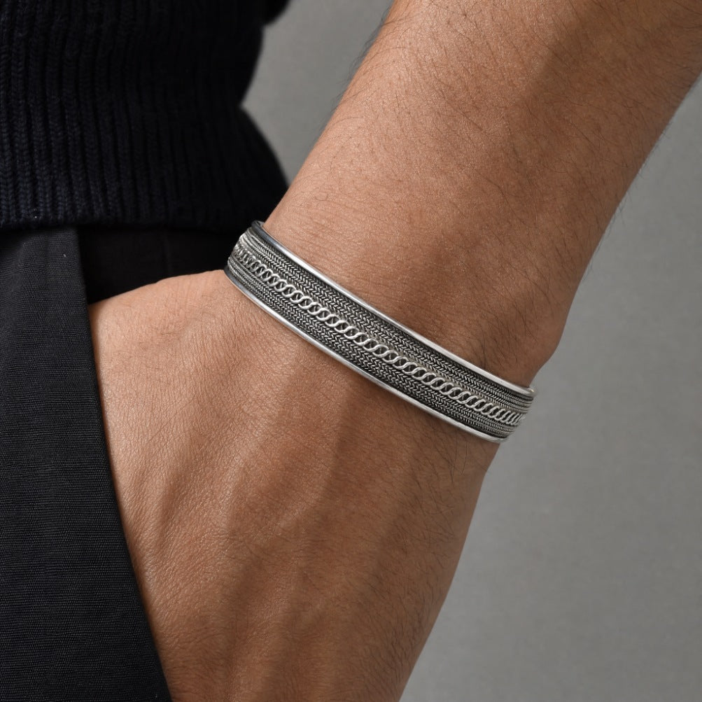Woven Rope Cuff Oxidized Bangle