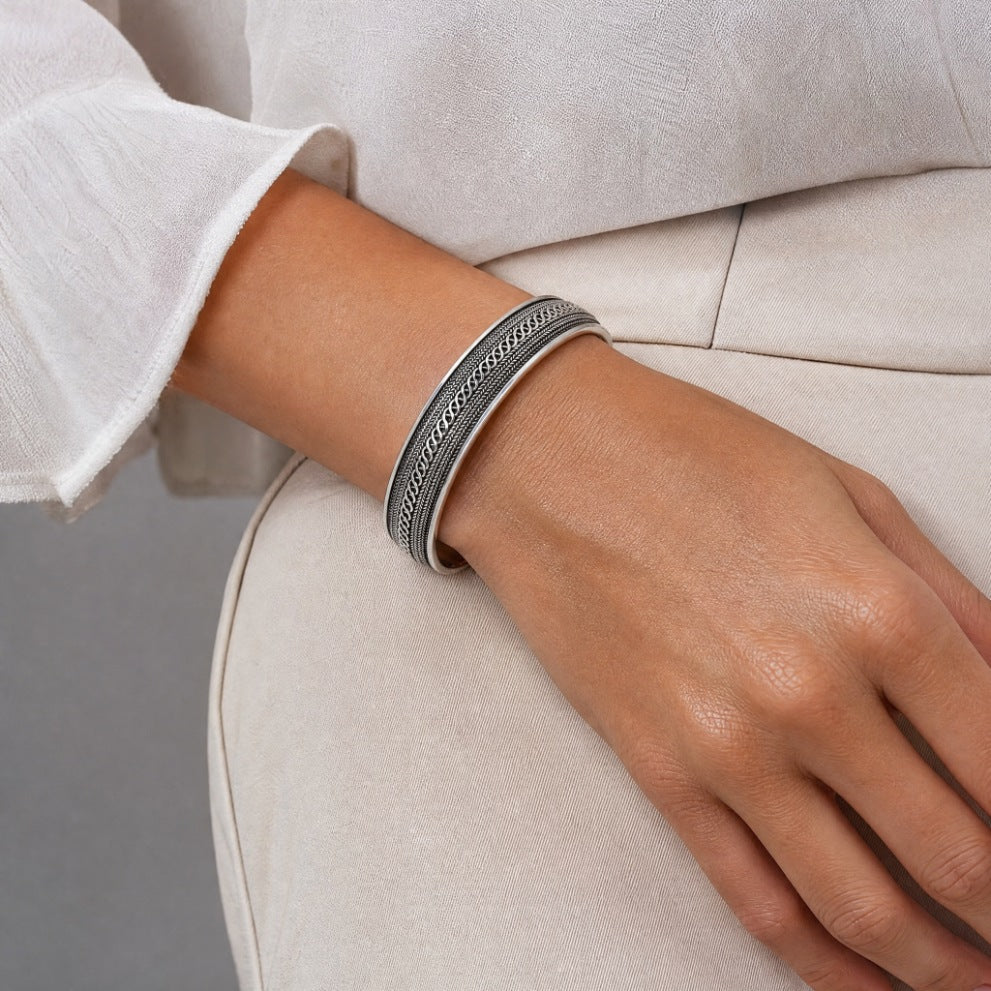 Woven Rope Cuff Oxidized Bangle