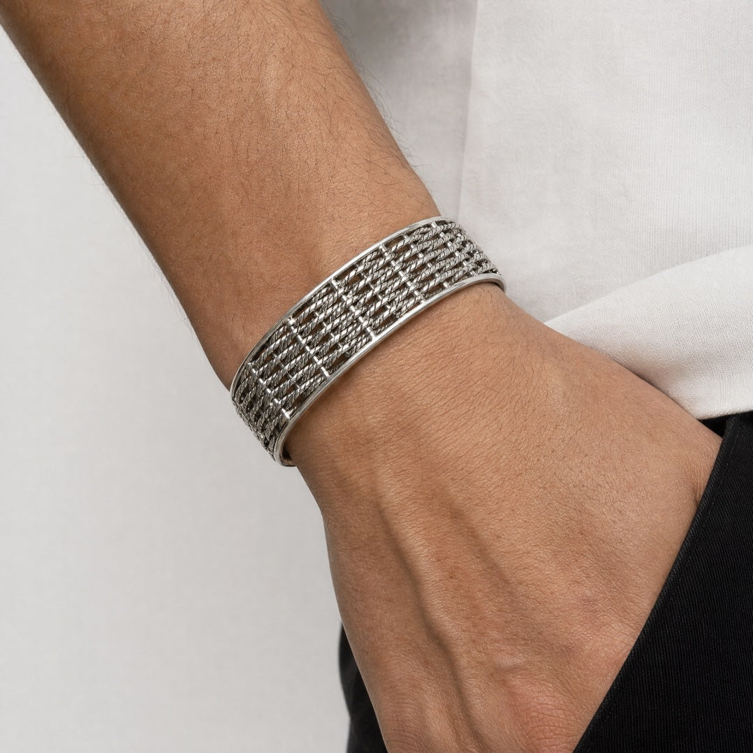 Woven Rope Lattice Oxidized Bangle