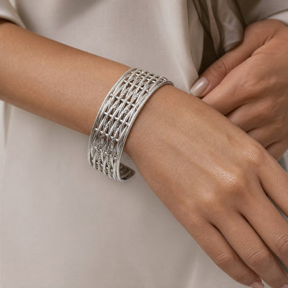 Woven Wire Cuff Oxidized Bangle
