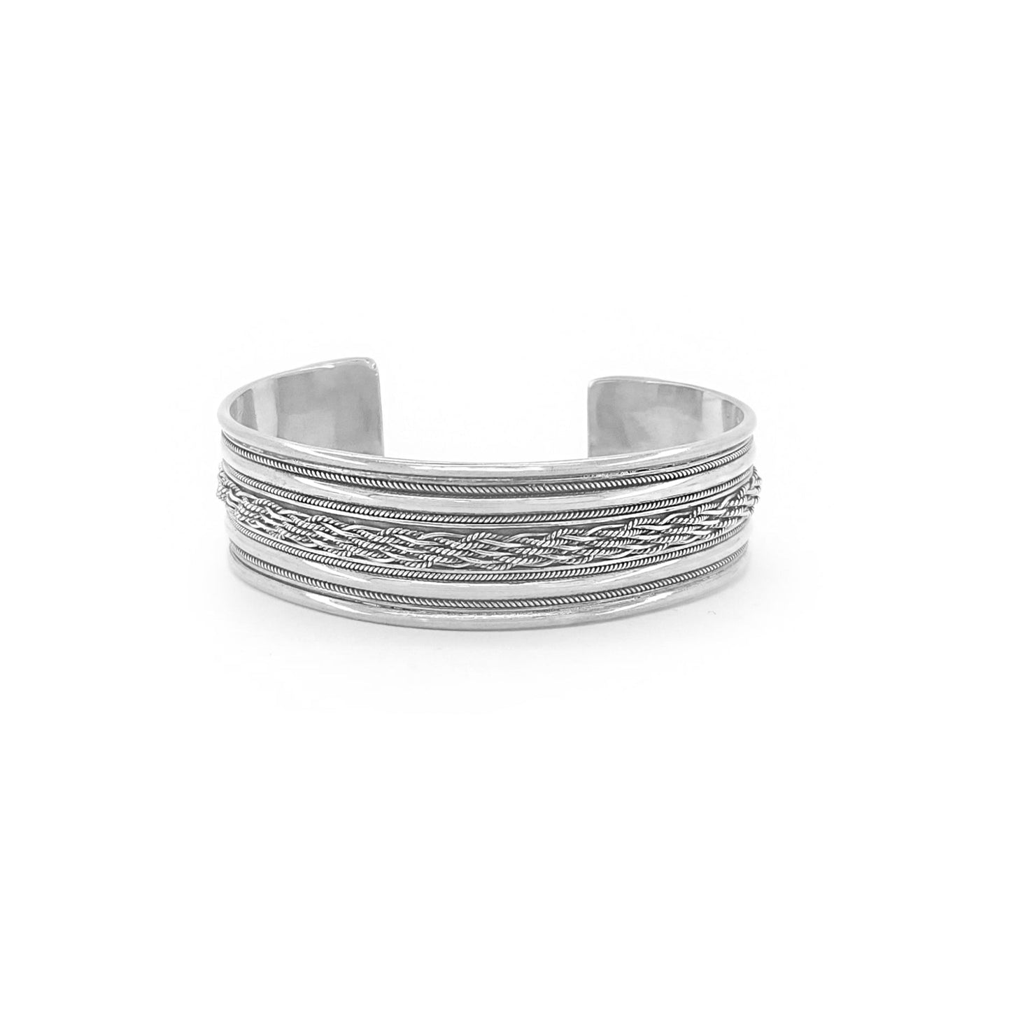 Oxidized Silver Cuff with Braided Center