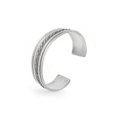 Oxidized Silver Cuff with Braided Center