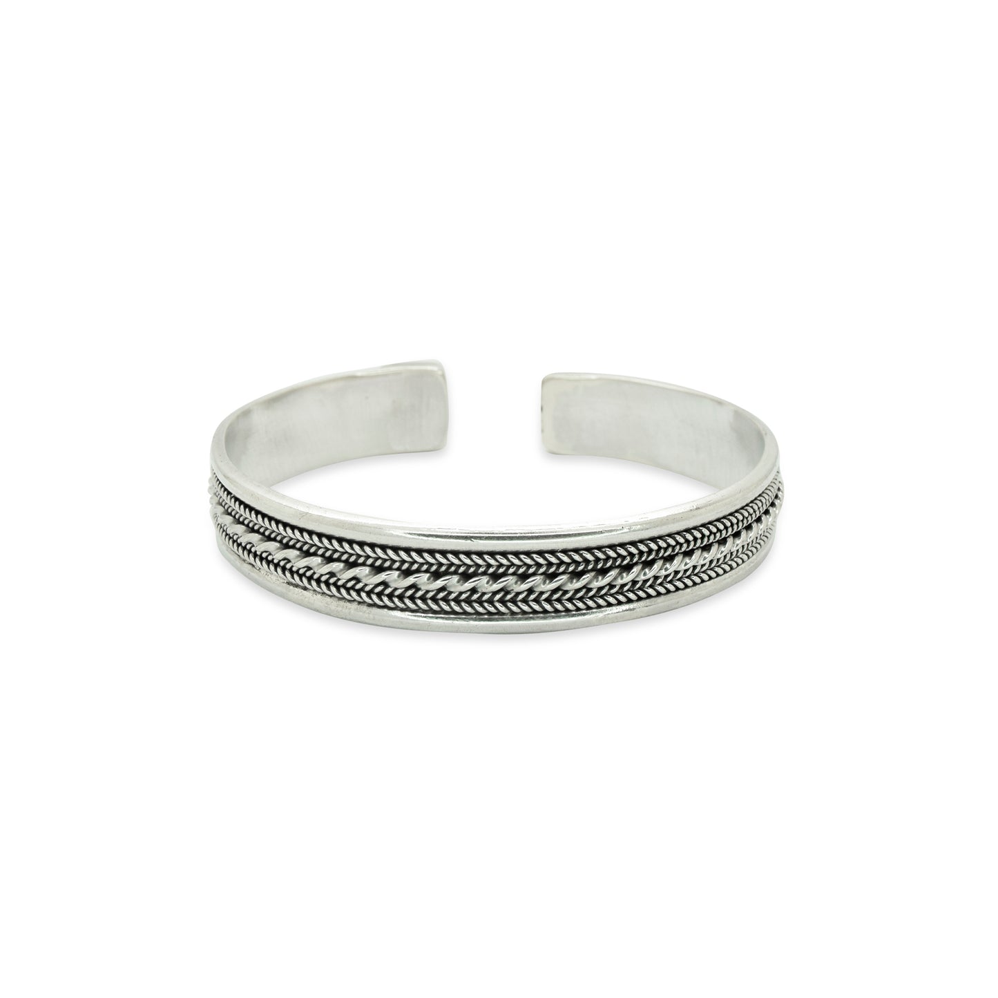 Beaded Braided Oxidized Silver Cuff