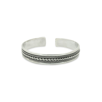 Beaded Braided Oxidized Silver Cuff