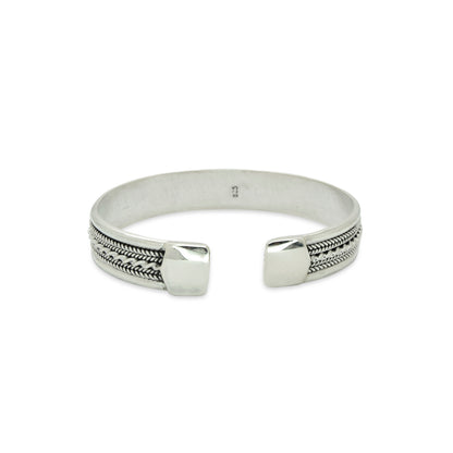 Beaded Braided Oxidized Silver Cuff