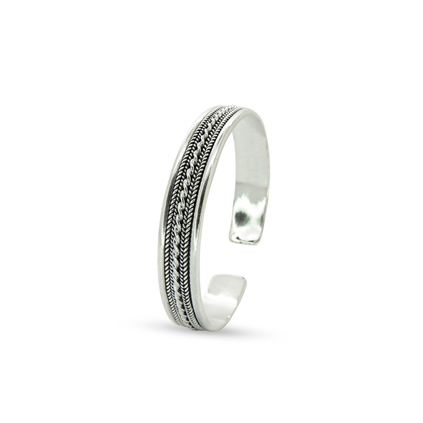 Beaded Braided Oxidized Silver Cuff