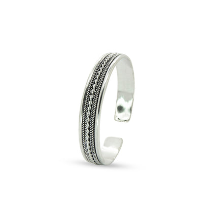 Beaded Braided Oxidized Silver Cuff