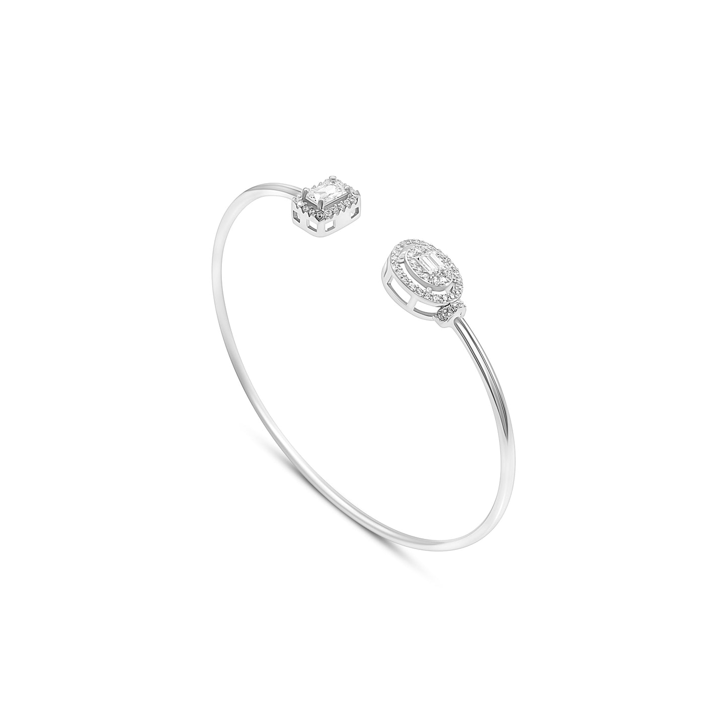 Vertical Emerald Cut & Round Halo Dual Form Bangle