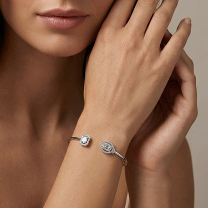 Vertical Emerald Cut & Round Halo Dual Form Bangle