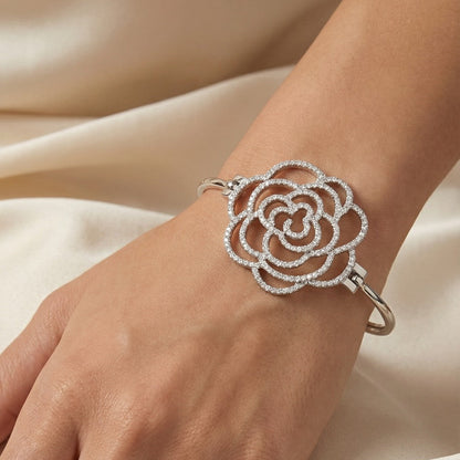 Zircon Flower Hinged Bangle