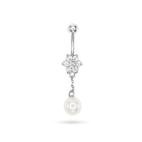 Elegant Pearl and Zircon Drop Navel Ring image