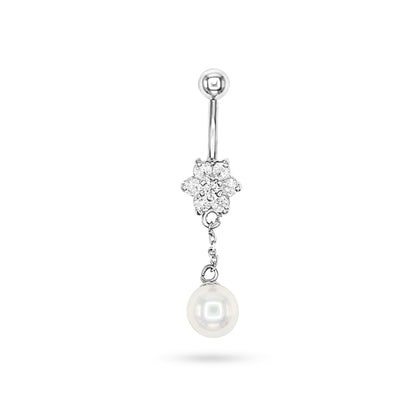 Elegant Pearl and Zircon Drop Navel Ring