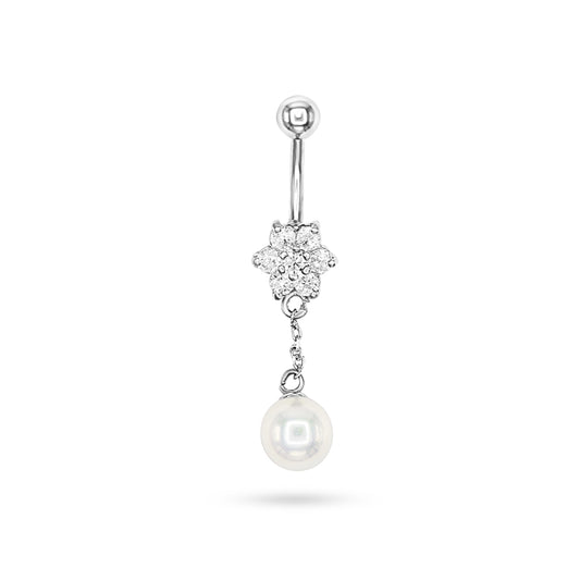 Elegant Pearl and Zircon Drop Navel Ring