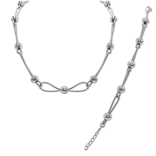 Luna Orb Chain Set – Sterling Silver Bead Necklace & Bracelet Duo