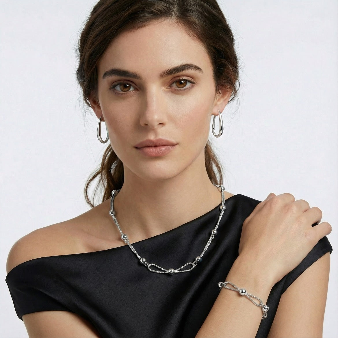 Luna Orb Chain Set – Sterling Silver Bead Necklace & Bracelet Duo