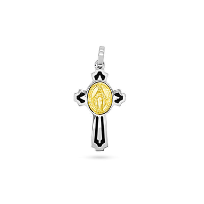 Madonna Trefoil Cross with Black Enamel Flare