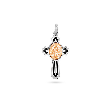 Madonna Trefoil Cross with Black Enamel Flare