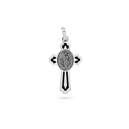 Madonna Trefoil Cross with Black Enamel Flare
