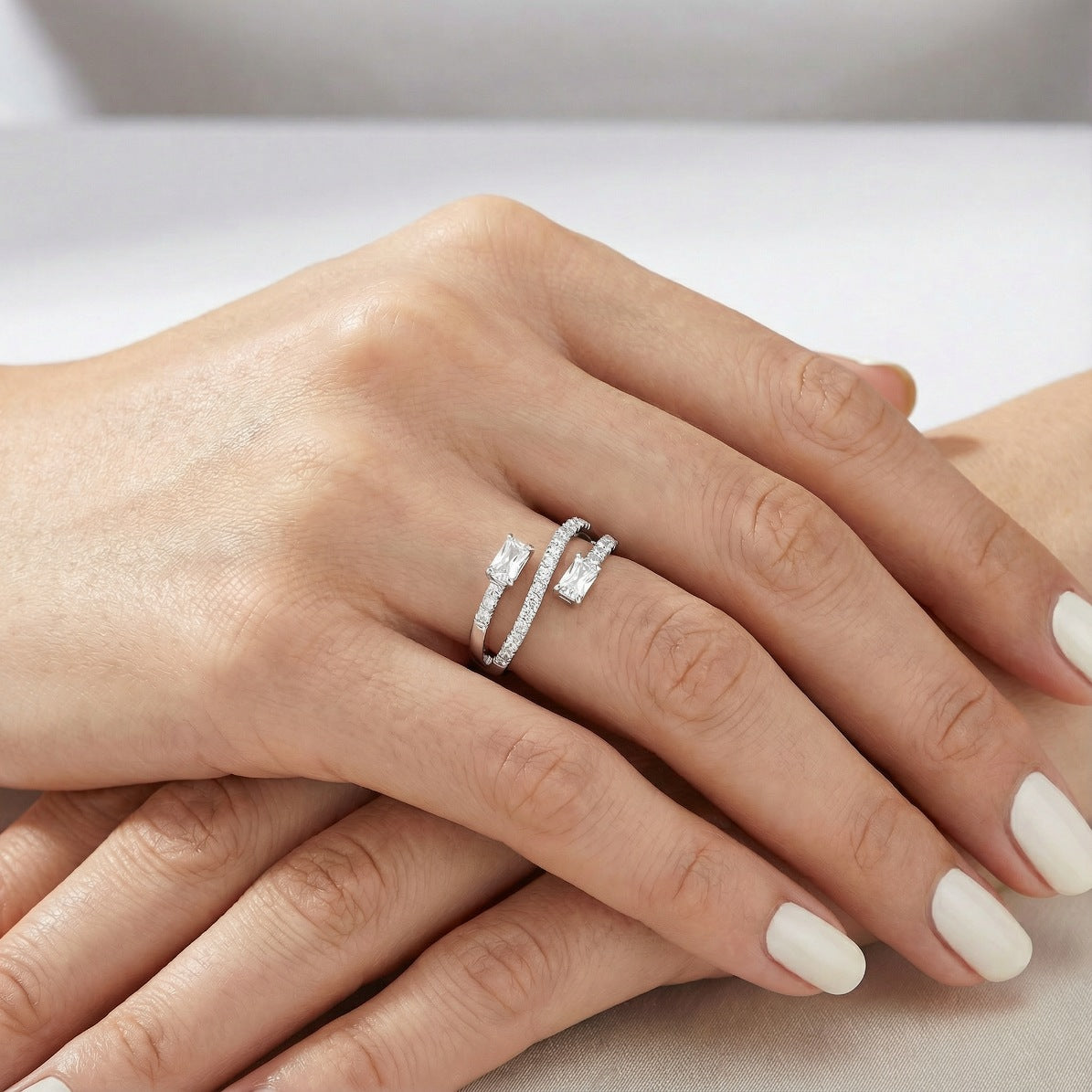 Twin Stone Spiral Ring