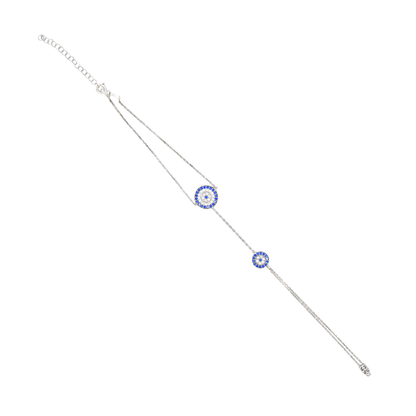 Double Blue-eye Charm Hand Bracelet