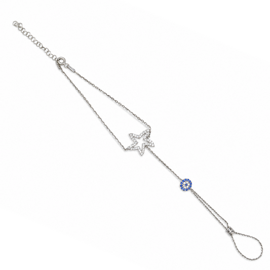 Starfish with evil-eye charm Hand Bracelet