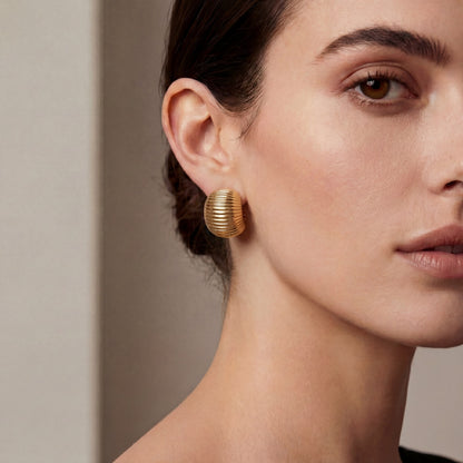Ribbed Crescent Hoop Earrings