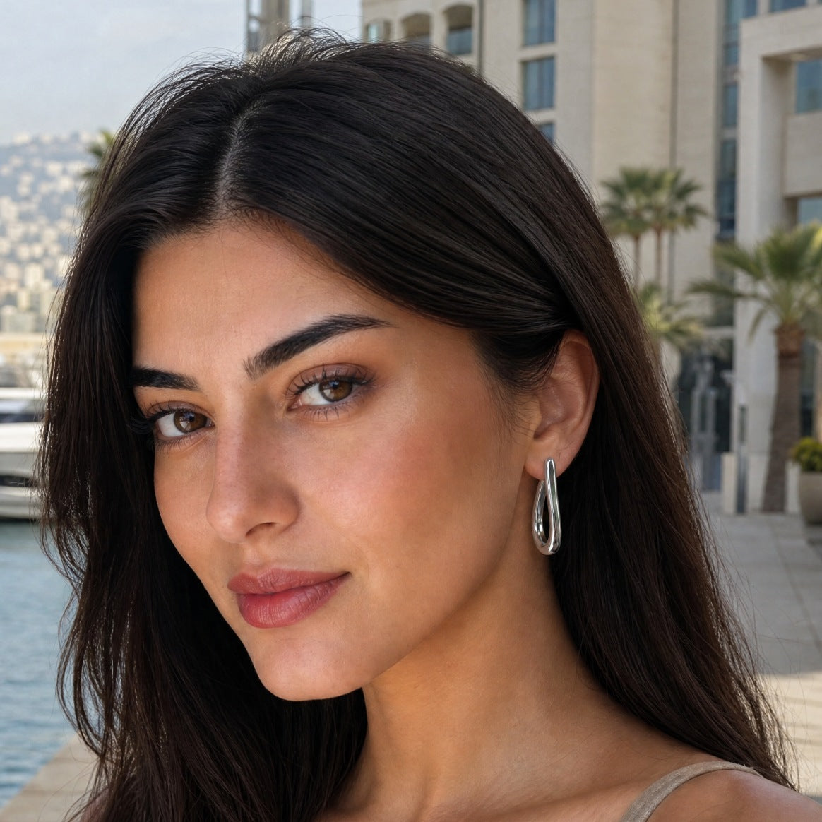Elongated Squared U-Link Hoop Earring